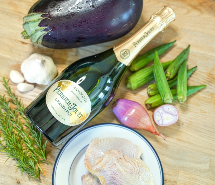 Sous Vide Chicken Thighs with Sautéed Eggplant & Okra