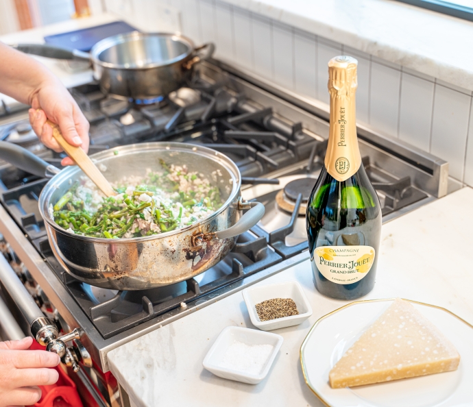 Fresh Vegetable Risotto with Sautéed Shrimp with Perrier-Jouët Grand Brut