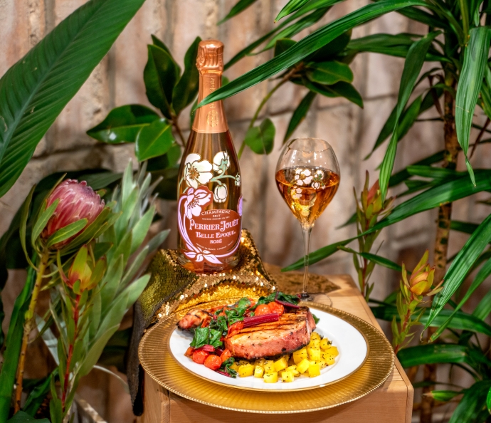 Honey Glazed Grilled Tuna with Blistered Grape Tomatoes, Swiss Chard & Roasted Turnips with Perrier-Jouët Belle Epoque Rosé