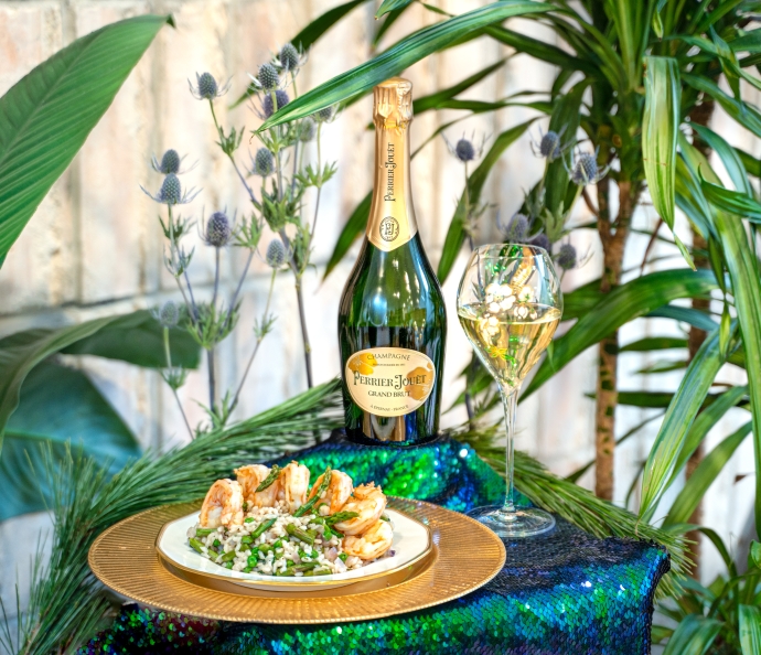 Fresh Vegetable Risotto with Sautéed Shrimp with Perrier-Jouët Grand Brut